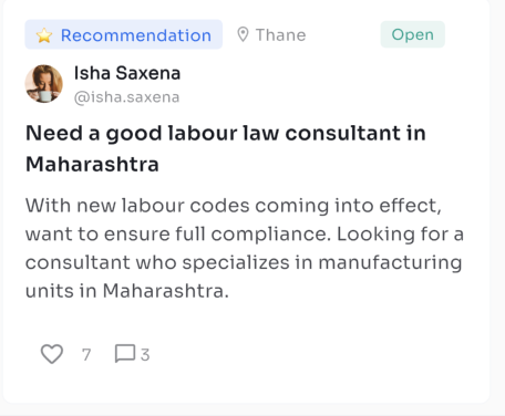 A member posting an ask on the Olak community board